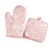 2pcs Microwave Oven Long Cotton Glove Ironing Mat Set Romantic Cherry Blossom Oven Insulation Heat Resistant Kitchen Baking Tool
