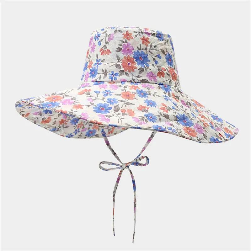 Chapeau seau imprimé floral en polyester Printemps et Été Chapeau de pêcheur Chapeau de soleil d'extérieur pour voyage Hommes et Femmes 164 gray