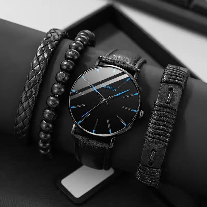 Belt Alloy Shell Men S Watch Simple Casual Fashion Ultra-Thin Student Bracelet Set Quartz Watch