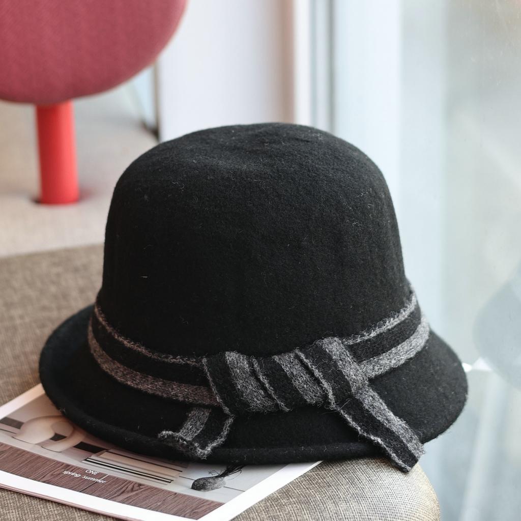 Autumn And Winter Woven 100% Wool Women'S Fisherman Hat, Japanese Versatile And Western-Style Retro Upturned Edge Top Hat