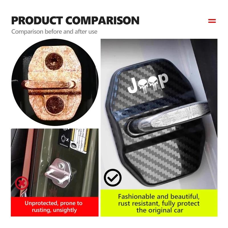 4Pcs Decorative Car Door Lock Buckle Cover Protector for Jeep Renegade Wrangler JK JL Grand Cherokee Compass Patriot Auto Parts