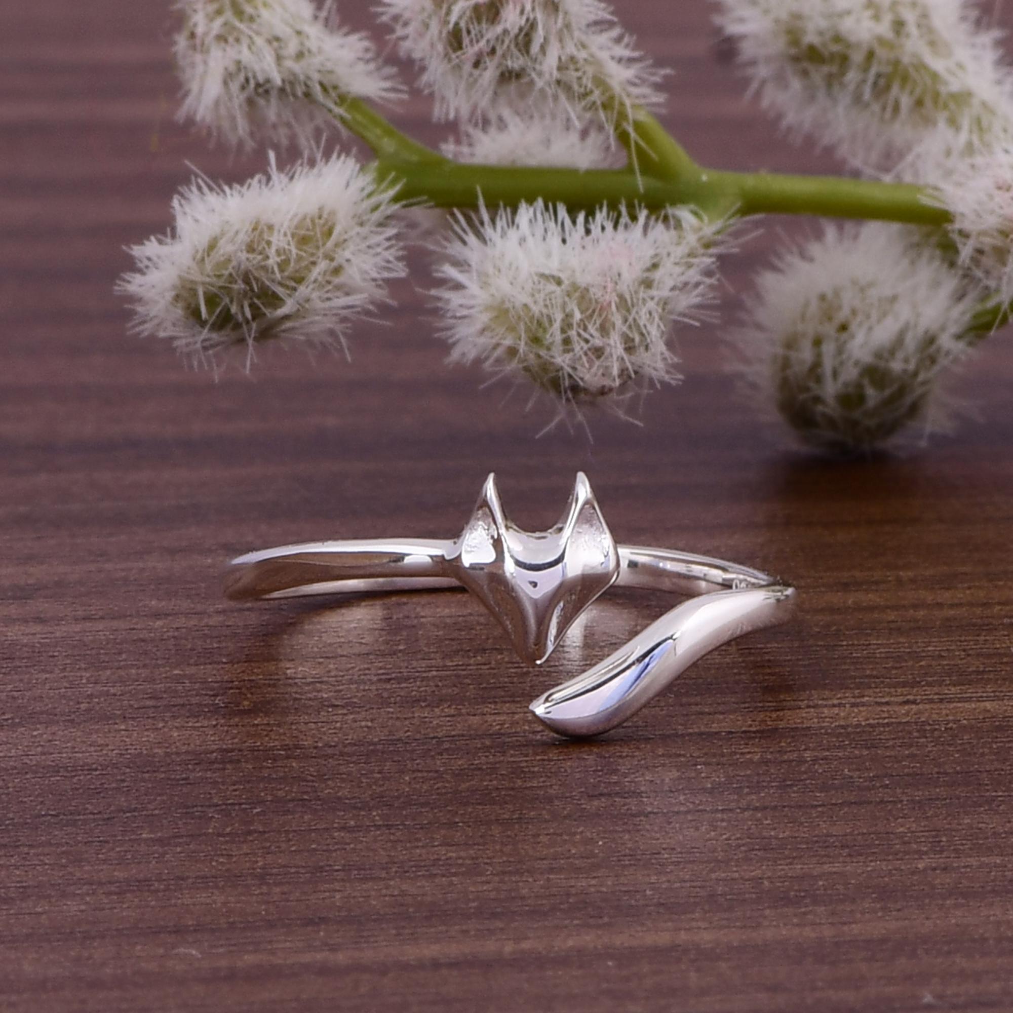 925 Sterling Silver Fox Ring, Handmade