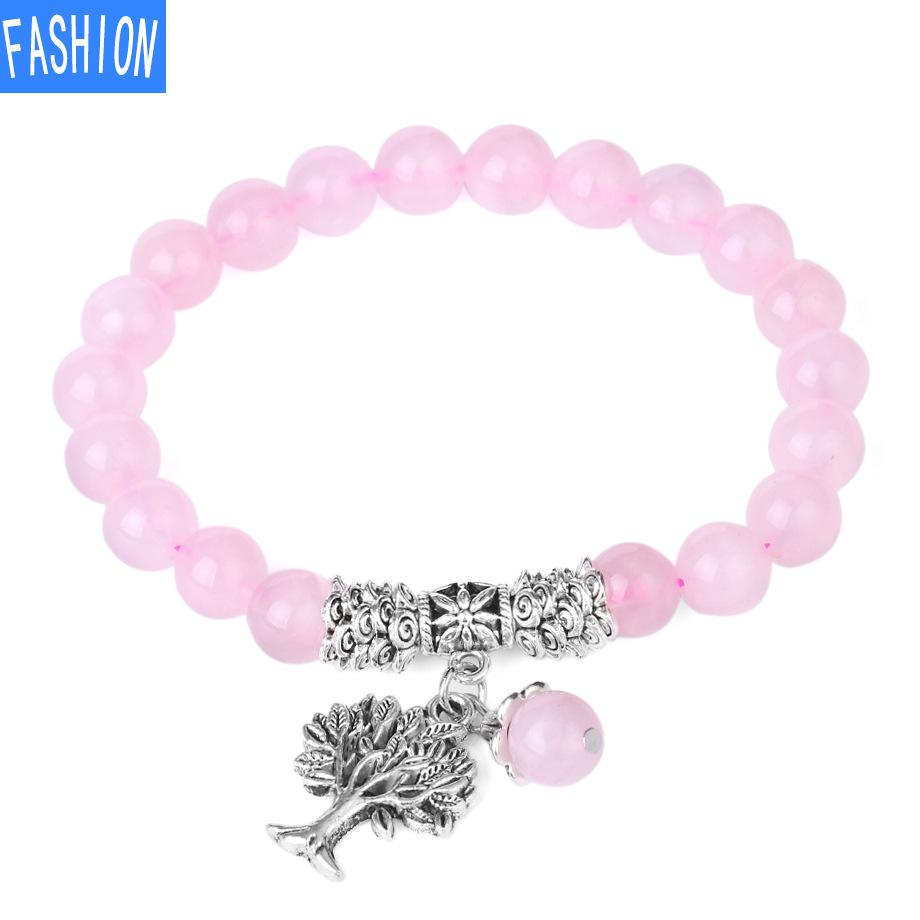 Přírodní křišťálový náramek 8mm kulatý korálkový korálkový náramek starověké stříbro kouzlo života strom Čakra šperky