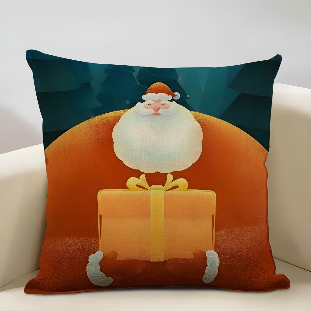 Cute Cartoon Christmas Cushion Cover Household Decoration Linen Sofa Cushion Cover: Skin-Friendly & Breathable With Invisible Zi