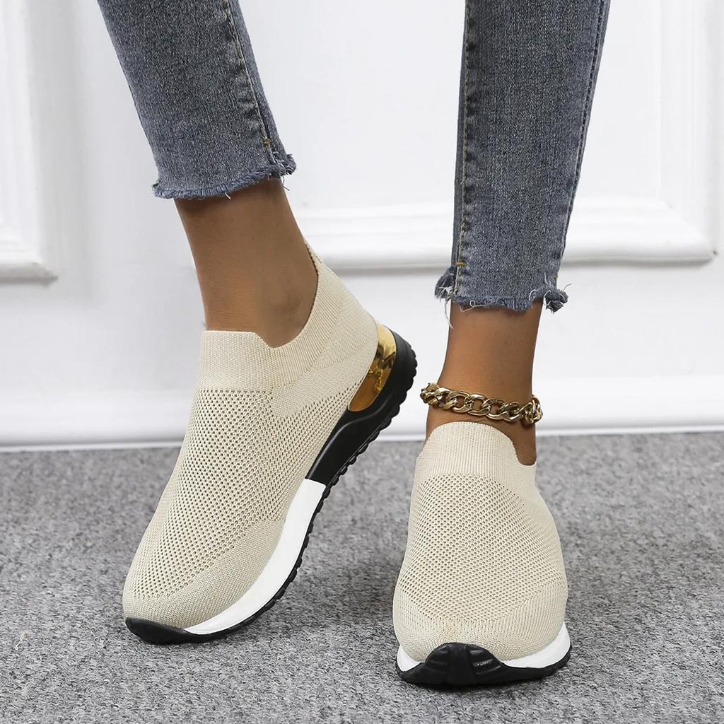 Weave Mesh Shoes For Women  Fashion Mujer Sneakers Spring Summer Slip On Ladies Platform Socks Shoes Light Vulcanized Shoes