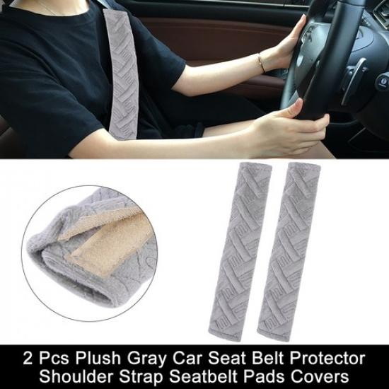 

2 Pcs Plush Gray Car Seat Belt Protector Shoulder Strap Seatbelt Pads Covers