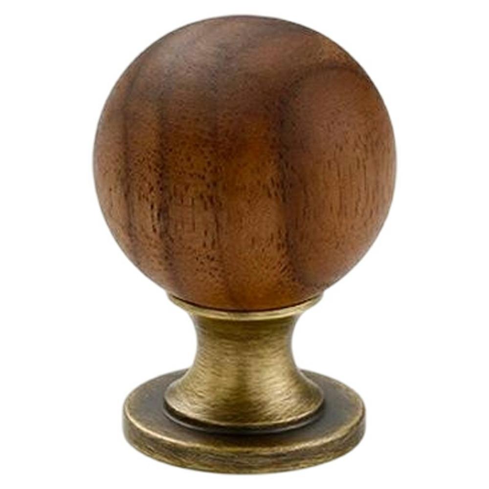 8187 30mm Diameter Walnut Wood Brass Cabinet Door Handle Round Ball Drawer Wardrobe Pull Knob A