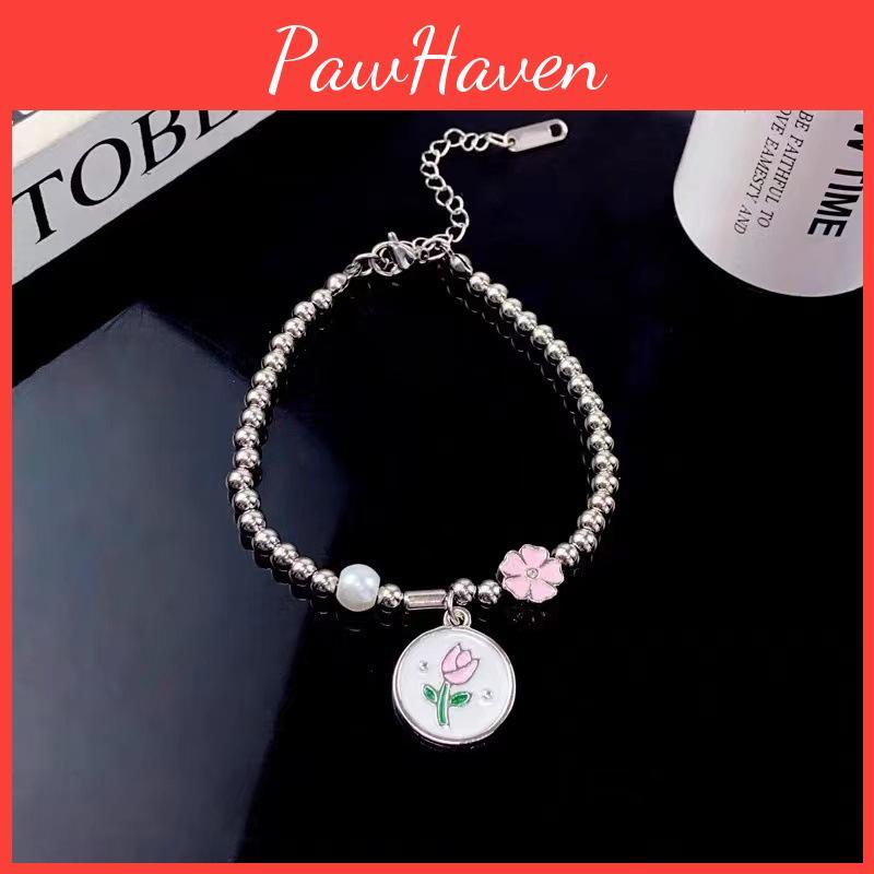 Elegant Pink Tulip Flower Bracelet For Women Highend Geometric Design Summer 2024