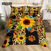 Cowhide Sunflower Duvet Cover Western Farm Animal Skin Bedding Set Microfiber Cow Fur Comforter Cover Twin For Boys Girls Room