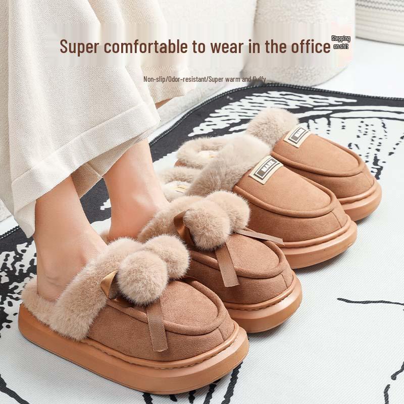 Women's Furry Plush Closed-Toe Slippers - Warm, Thick-Soled, Ideal for Autumn and Winter