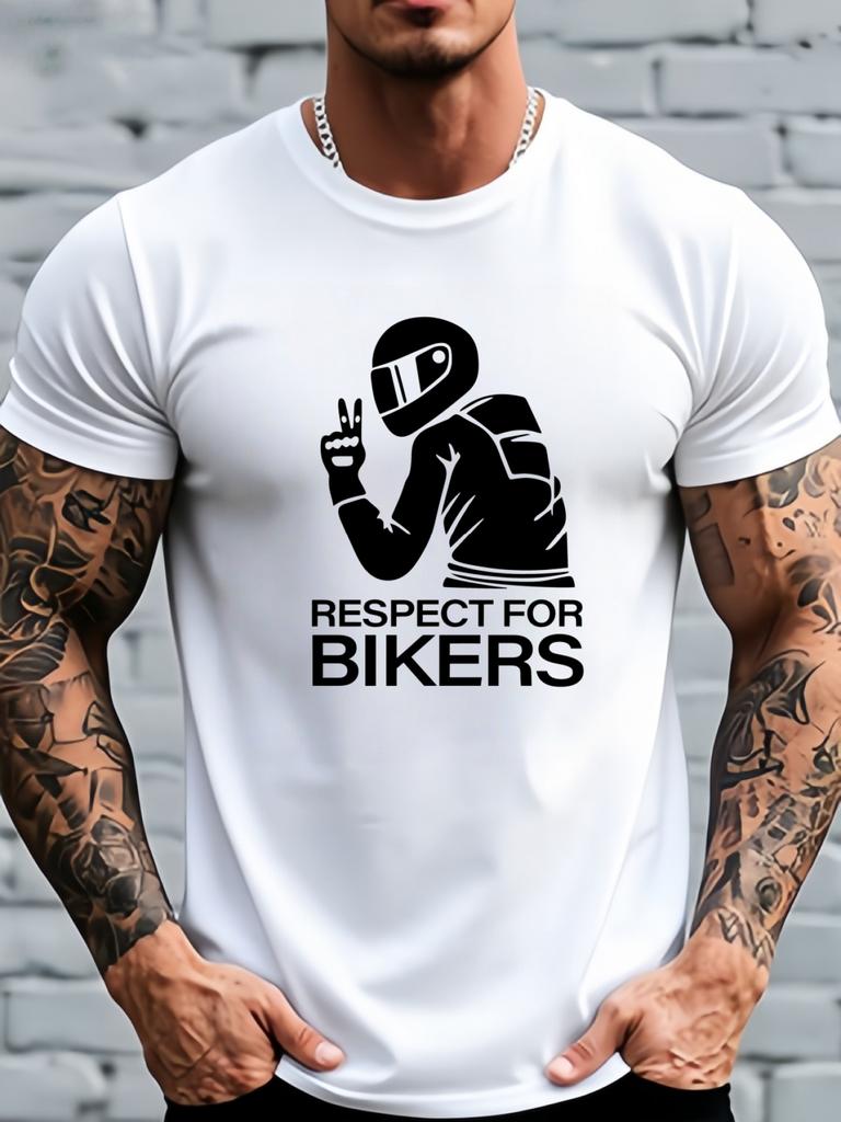 Unisex Summer Short Sleeve T Shirt Respect For Bikers Graphic Tee Motorcycle Rider Biker Crew Neck Casual Streetwear Unisexs Daily Top