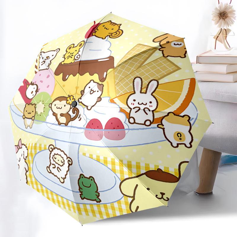 1pc Sanrio Characters Ice Cream Sundae with Automatic Opening Umbrella - Portable Folding Design, 8-Bone Iron Frame Outdoor Umbrella, Festival Gift Fo