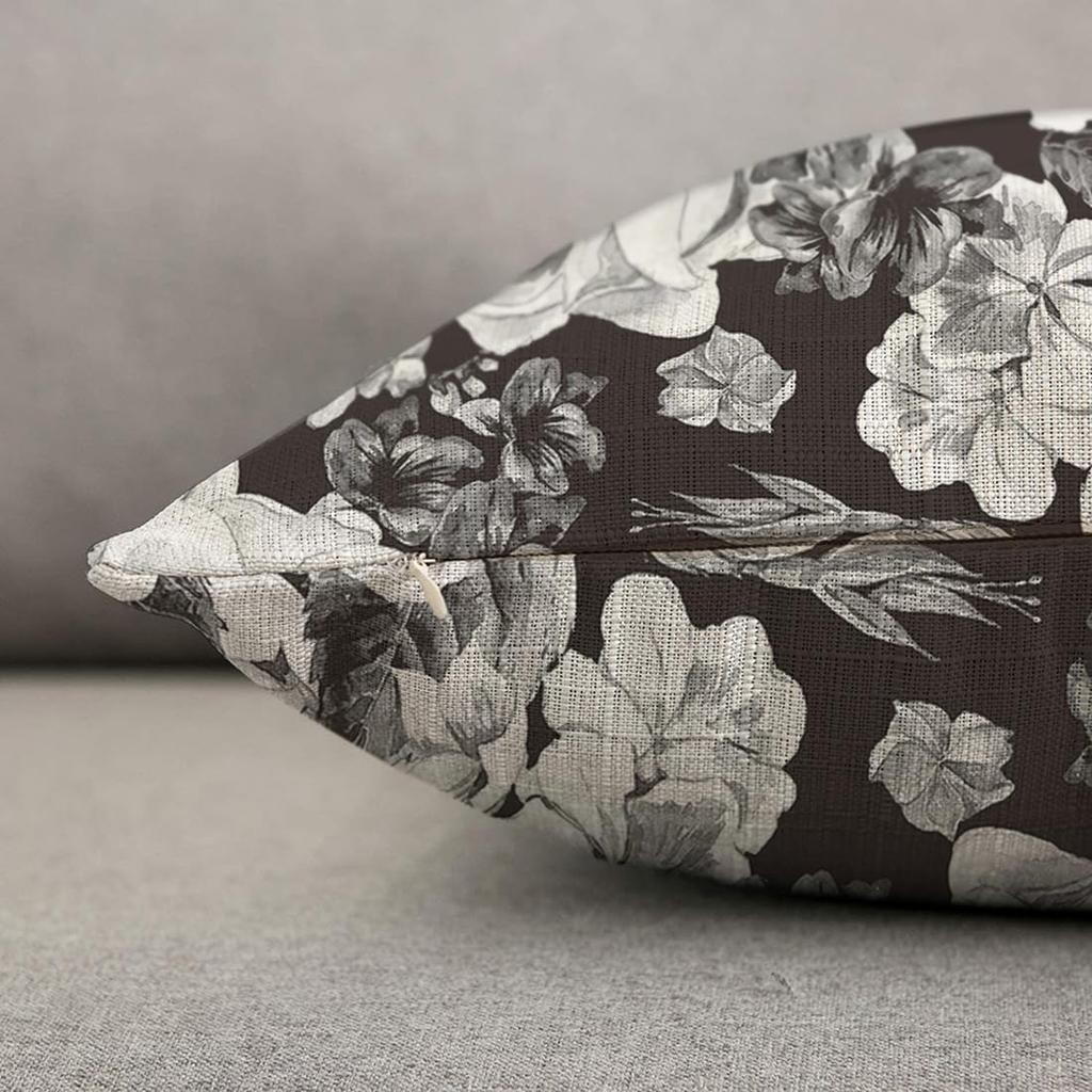 1Pc Black & White Floral Cushion Cover, Vintage Watercolor Rose Print Throw Pillow Case, Elegant Home Decor For Sofa Bedroom