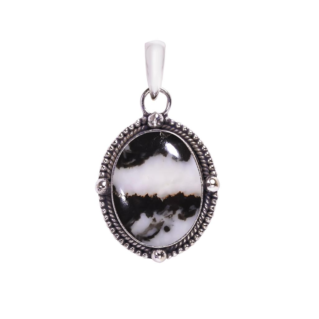 White Buffalo Turquoise - Nevada 925 Sterling Silver Pendant V8386, Black & White Pendant, Oval Pendant, Valentin's Day Gift, Gift For Her, Birthday G