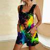 Women Plus Size Scoop Neck Sleeveless Colorful Ink Splatter Printed Loose Romper With Pockets