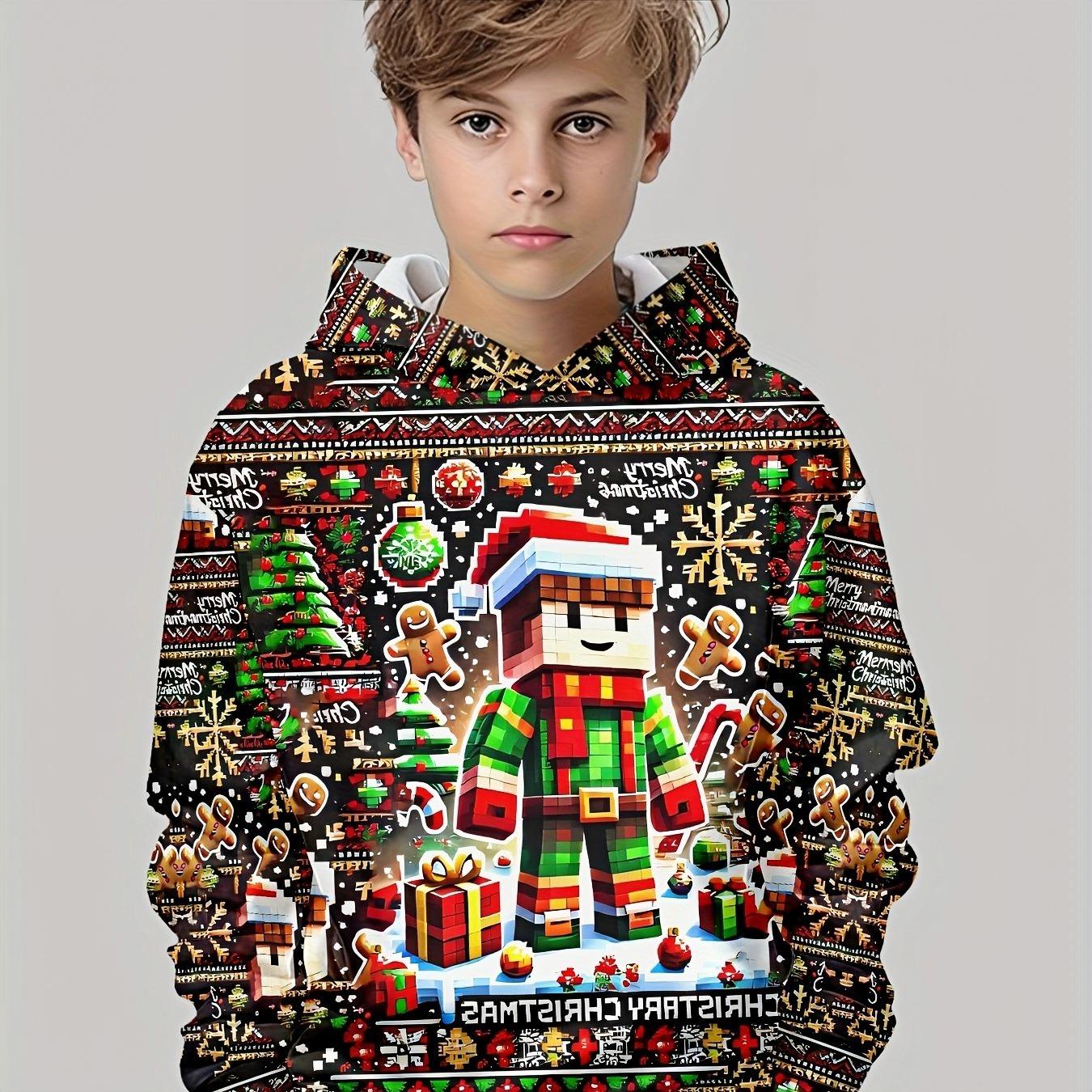 

Boys 3D Printed Hoodie - Christmas and Winter Warmth Edition, Snowflake Pattern 11-12Y