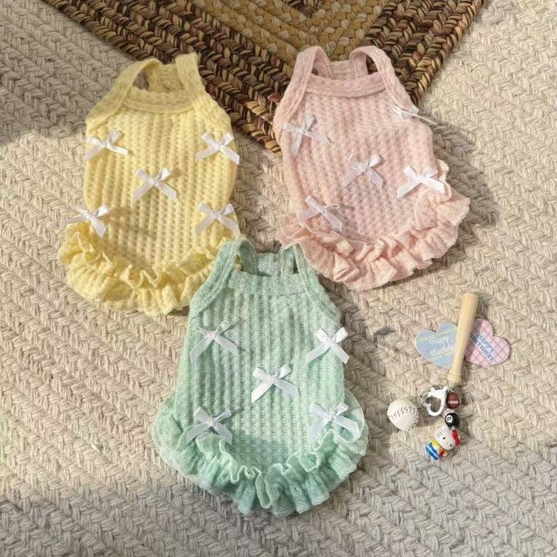 Nwe Pet Dresses Handmade Bow Lace Camisole Vest Cute Camisole Dress Dog Clothes for Small Dogs Puppy Clothes Dogs Accessories