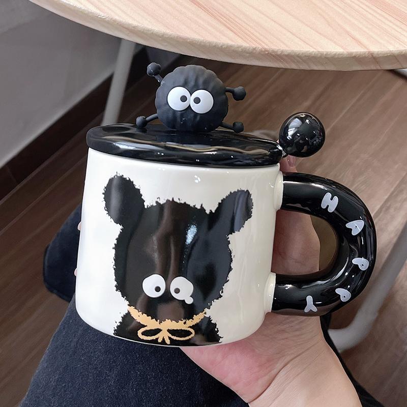 

Coal Ball Mug with Lid Ceramic Drinking Cup Birthday Gift for Friends Funny and Creative Men s and Women s Coffee Cups 301-400ml