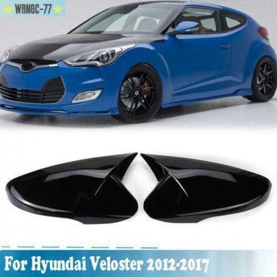 2PCS Gloss Black OX Rear View Mirror Cover Trim For Hyundai Veloster 2012-2017