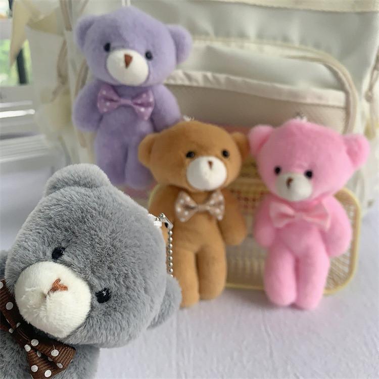 Adorable Plush Teddy Bear Keychain Gift Pink Gray Brown Purple Colors