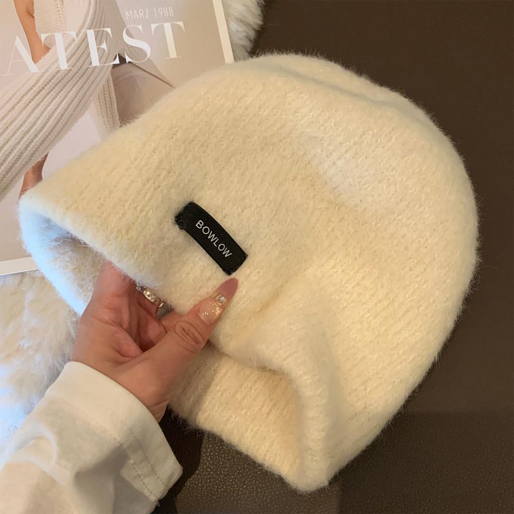 Autumn and winter warm and cold-proof plush big head circumference shows small face knitted wool hat woman