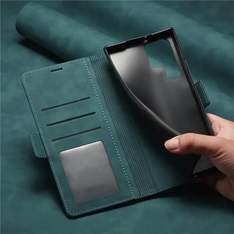 Luxury PU Leather Flip Wallet Phone Case For Samsung S25 Ultra S24 S23 S22 S21 S20 S10 Plus Shockproof Cover For Note 20 Ultra