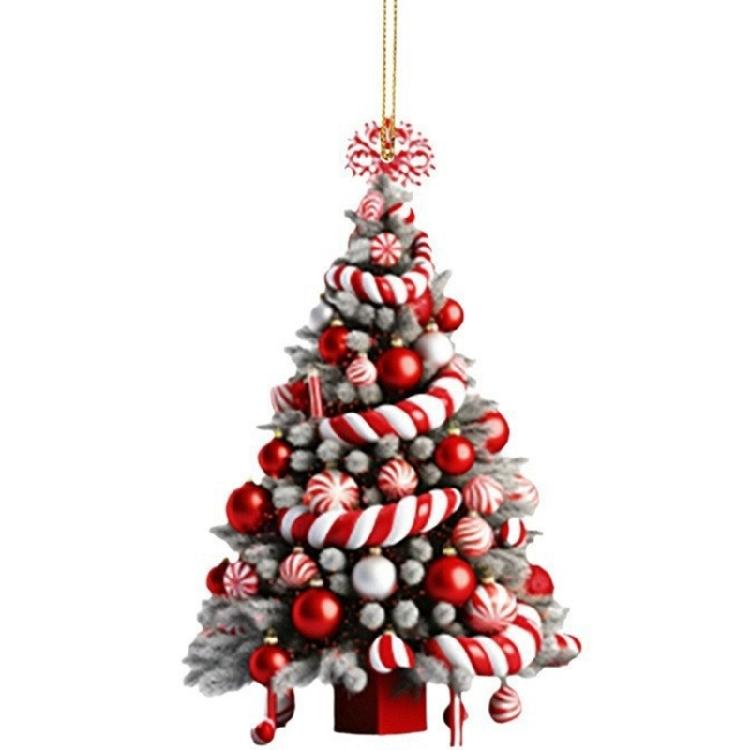 Holiday Room Accent Ornament in Acrylic, Christmas Tree Theme, 3.14 In with Loop for Home, Wreath, and Shelf Use