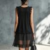 European and American style, sleeveless black lace splicing dress, fashionable and sexy crew neck skirt, women's clothing