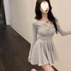 Pure Desire Black Long-sleeved Dress Women's Autumn New Sexy Temperament Waist Skirt Autumn and Winter