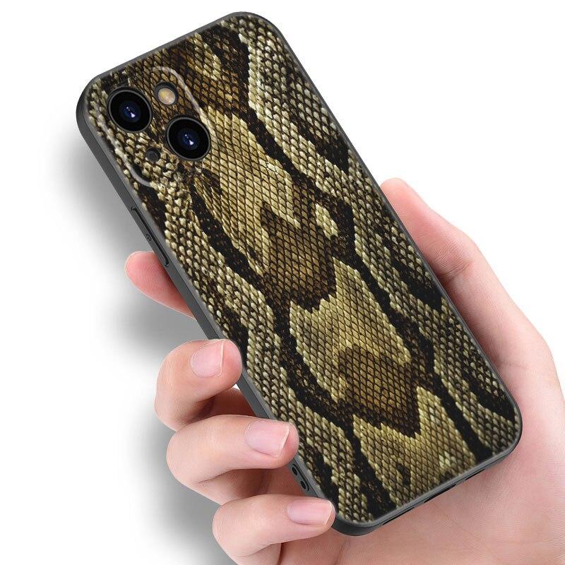 Fashion Snake Skin Phone Case For Apple iPhone 13 12 Mini 11 Pro XS Max XR X 8 7 6S 6 Plus SE 2022 2020 5S 5 Soft Black Cover