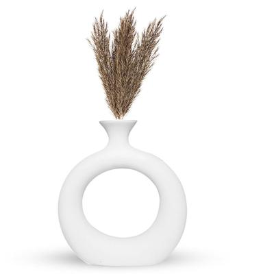 Ceramic 'White Slim Donut Vase' 6 Inch - Set of 1 | Decorative Round Vase for Dried Flowers and Pampas Grass | Vases for Home Decor, Latest