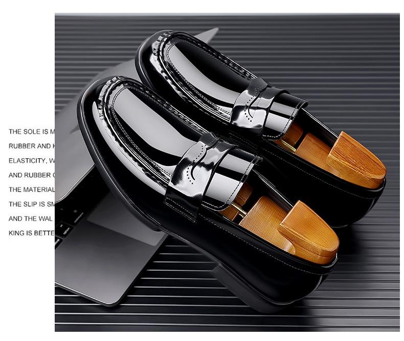 Men's Breathable Cowhide Slip-On Loafers: Shiny, Versatile Casual Leather Driving & Business Shoes.