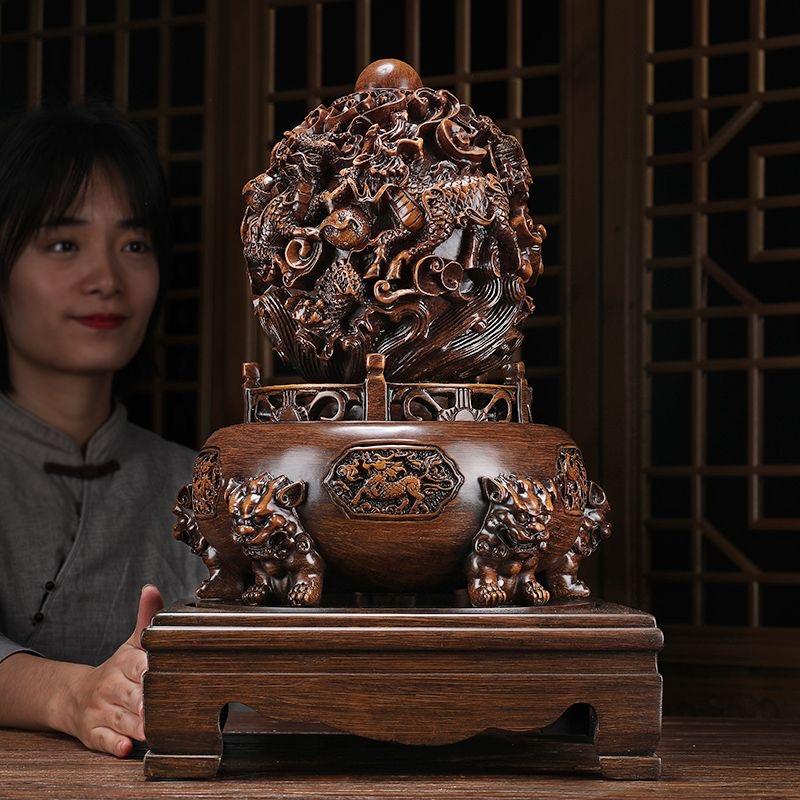 Rotating Carved Dragon Gathering Treasure Tripod Resin Decoration Home Table Figurines Ornaments Office Desktop Fengshui Crafts