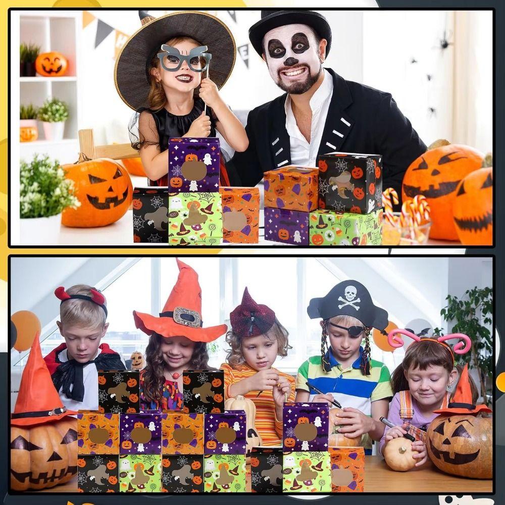 12/24Pcs Paper Halloween Treat Boxes Square Cookies Favor Boxes Halloween Party