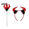 Kids Adult Party Favors Halloween Red Devil Costume, Glitter Horn Headband And Trident Prop Glittery Costume Kit for Cosplay, Masquerade Performance