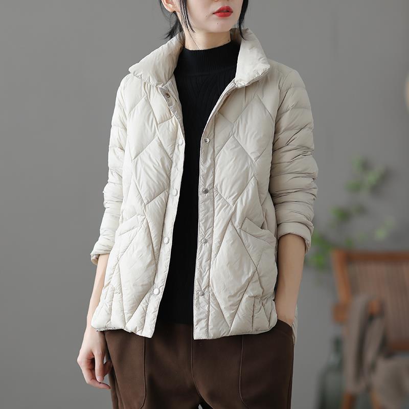 Jachetă Trendy Retro Albă cu Puf de Rață pentru Femei - Ușoară, Croială Largă, Scurtă, Palton de Iarnă 2024.