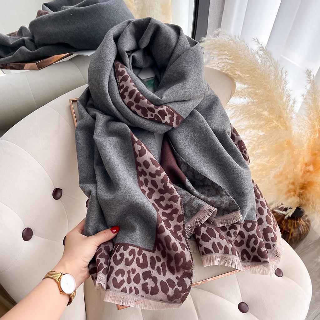 New Luxury Cashmere Plaid Leopard  Scarf Winter Women Pashmina Shawls Warm Blanket Wraps Female Thick Scarves Bufanda Scarves
