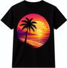 Strand Sonnenuntergang Palmenbaum T-Shirt Vintage Retro Sommerurlaub Grafik T-Shirt