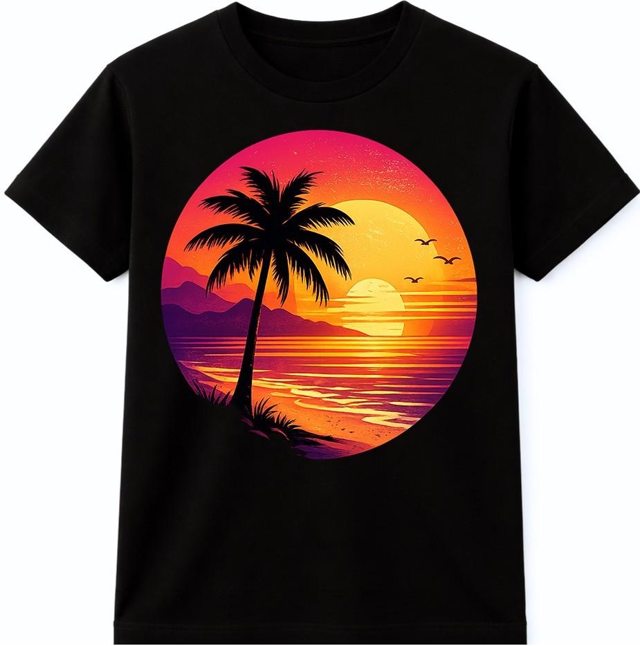 Beach Sunset Palm Tree T Shirt Vintage Retro Summer Holiday Graphic Tee XXXL