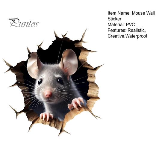 Wasserdichter PVC-Tieraufkleber Graue Maus Spähend Wandaufkleber, 3D-Loch-Effekt-Sticker, Abnehmbare Wandmalerei für Wohnzimmer Schlafzimmer Fenster Langlebig Außen