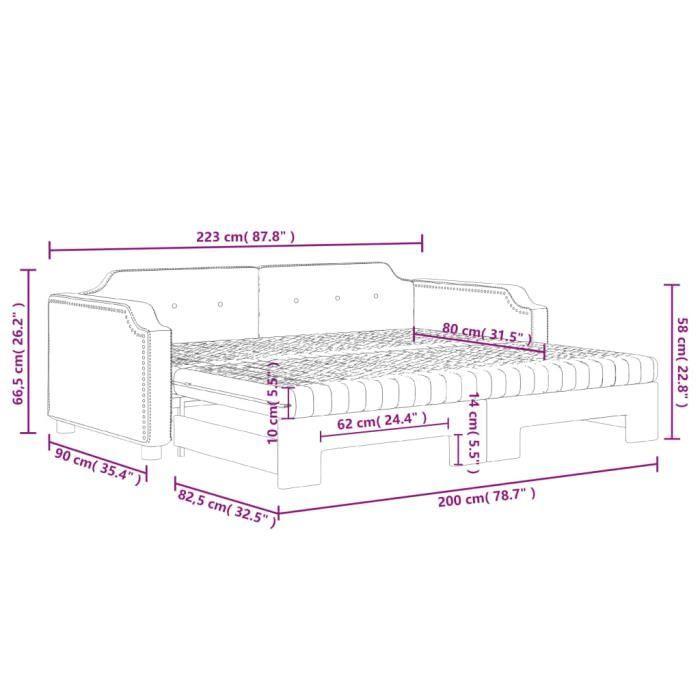 VidaXL Lit de jour avec lit gigogne et matelas noir 80x200 cm tissu 3197649