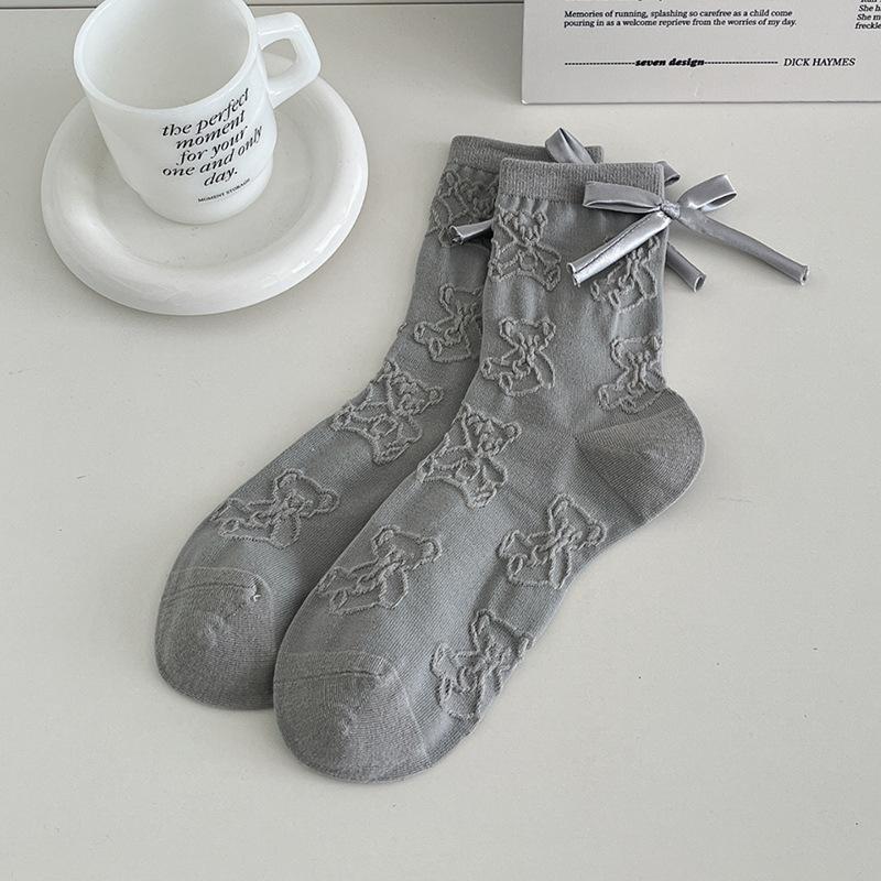 

Леди Весна и Лето Бант Стерео Рельеф Медведь Чистый Хлопок Бесшовные Трубчатые Махровые Носки 1 pair серый
