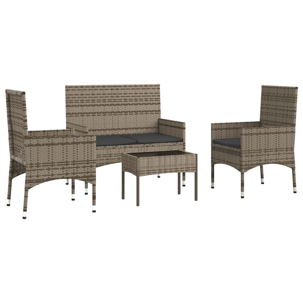 4 Piece Garden Lounge Set with Cushions Gray Poly Rattan