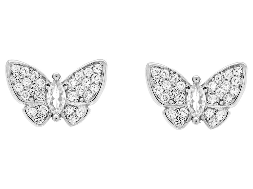 Silver Butterfly Earrings with Zirconia for Women Rhodium-Plated Studs Butterflies 925
