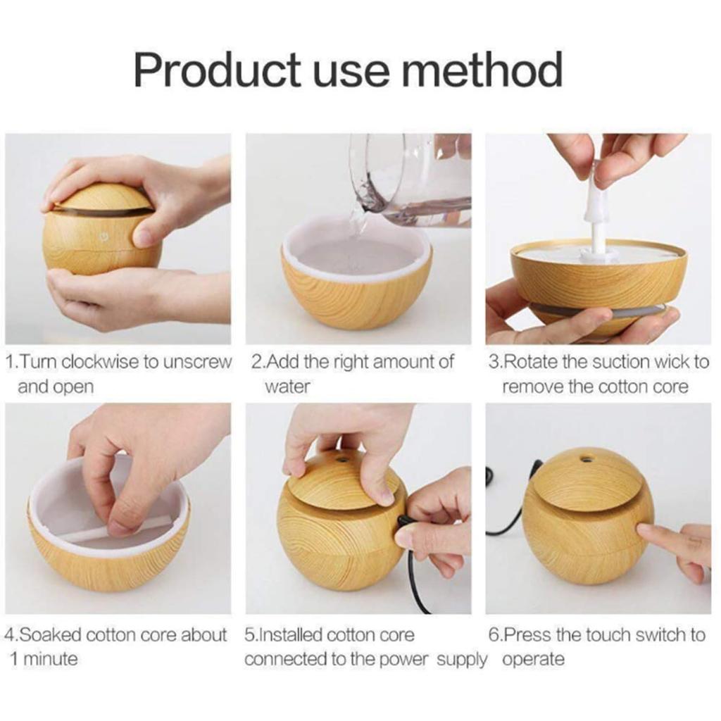 DesiDiya Round Magic Wooden Cool Mist Humidifier - Essential Oil Diffuser with LED Night Light for Car, Office, Home | One Click Controls - Light