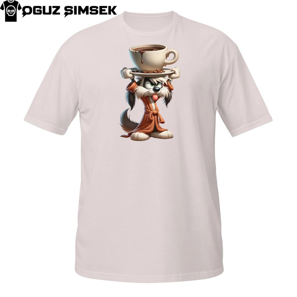 

Overloaded Coffee Dog Shirt | Tired Pup With Stacked Mugs Tee Unisex Shirt XL