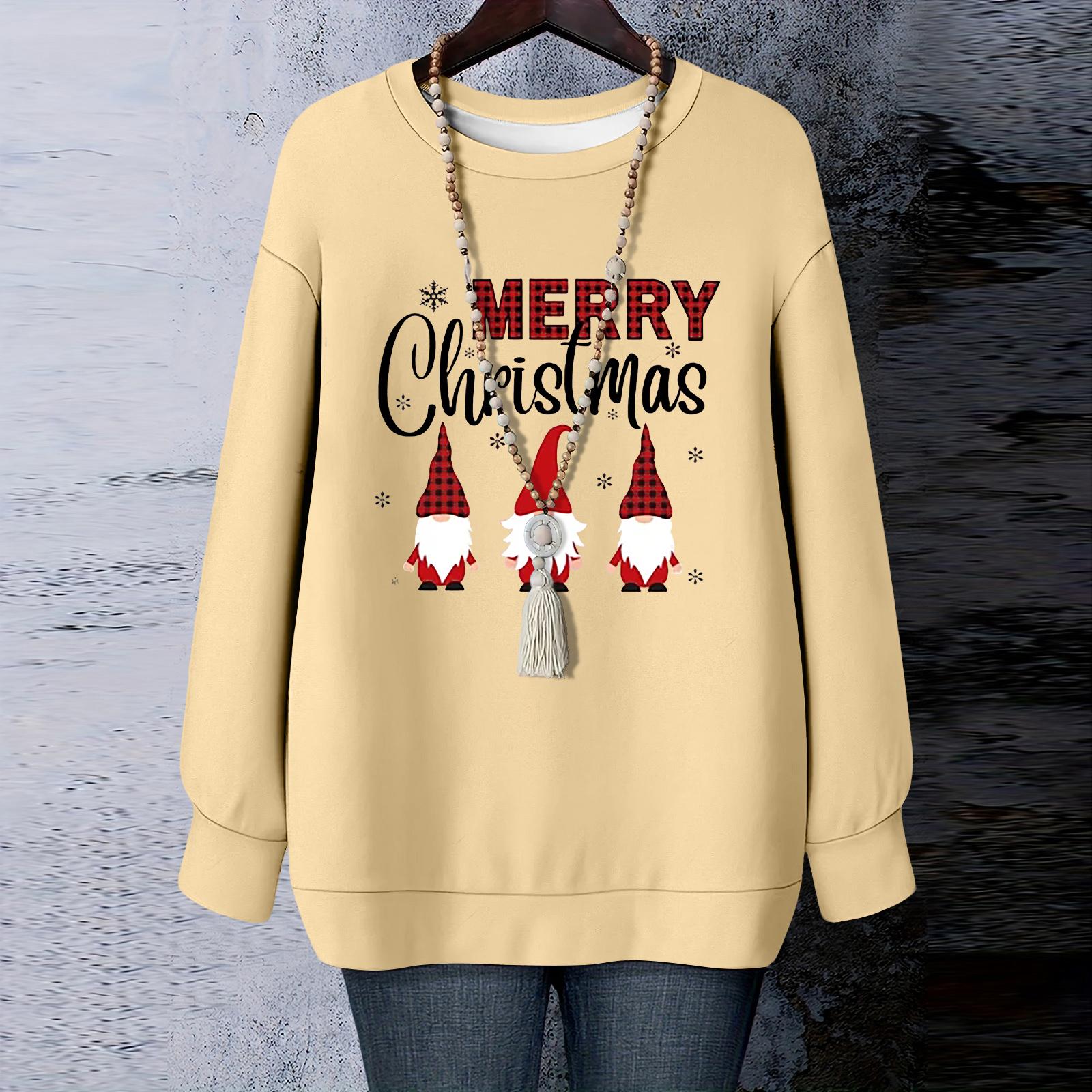 

Ladies Christmas Printed Round Neck Long Sleeved T-shirt Sweatshirt Top M верблюд