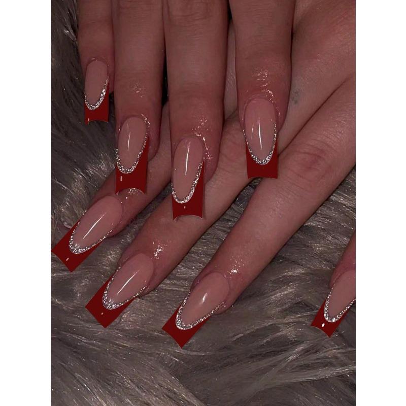 24pcs Long Coffin-Shaped White French Manicure Fake Nails Press On Nails Elegant Style For Women Girls For Daily Wear Or Parties Nail Supplies