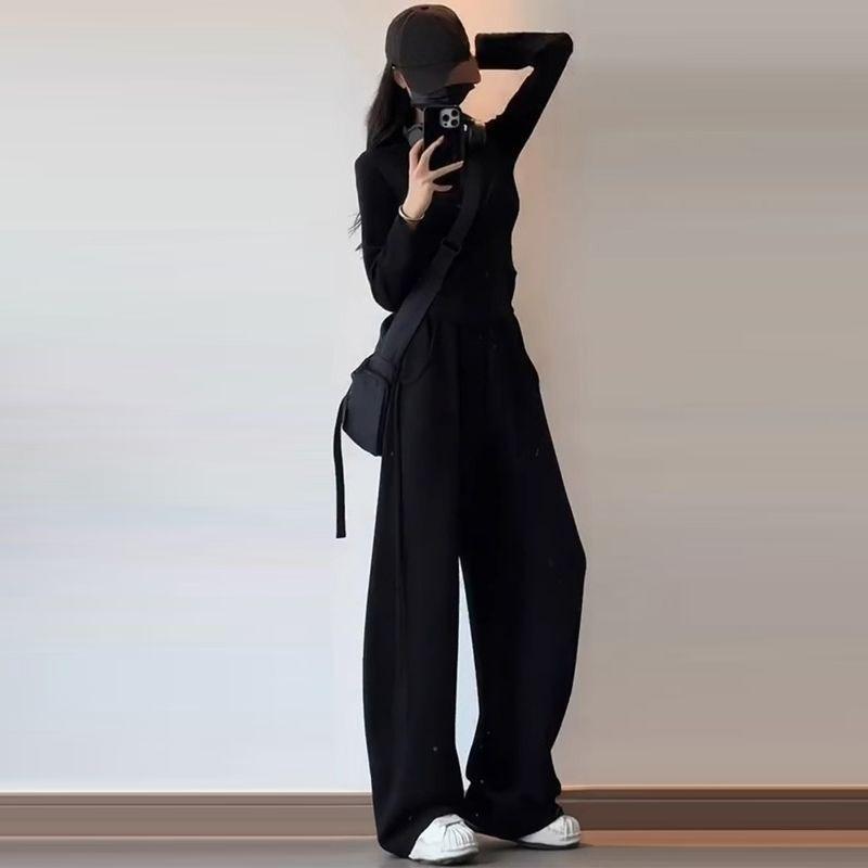 Red Casual Sportswear Set Women Spring Autumn Fashion Slimming Youthful Half Zip Top Two Piece Outfit