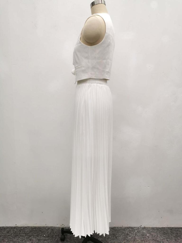2025 African Style Women's Sleeveless Vest & Pleated Long Skirt Two-Piece Summer Set